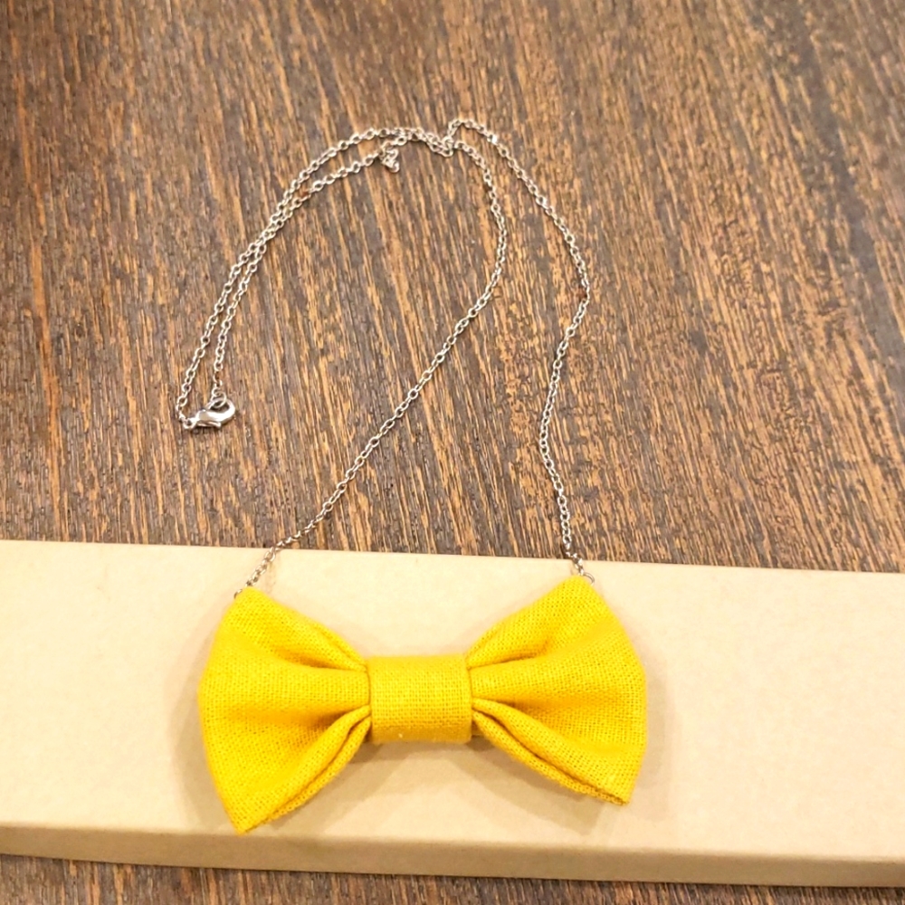 Mustard bow necklace Handmade